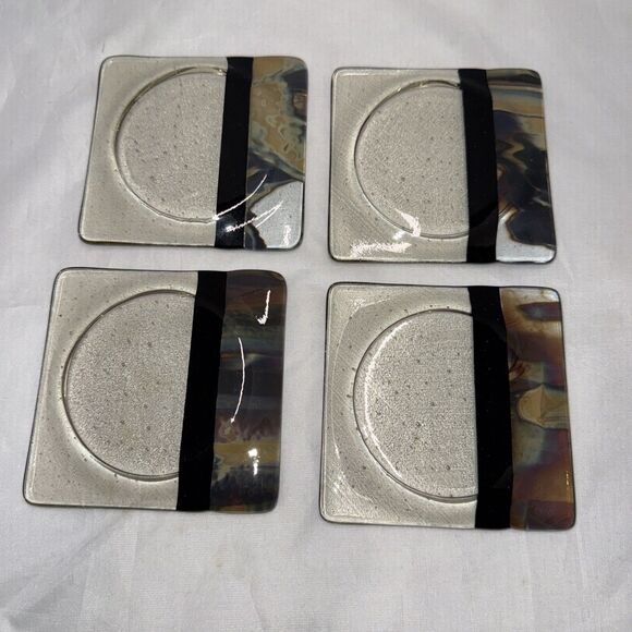 Fused Art Glass Square 4" Coasters (Set of 4) - Picture 2 of 6
